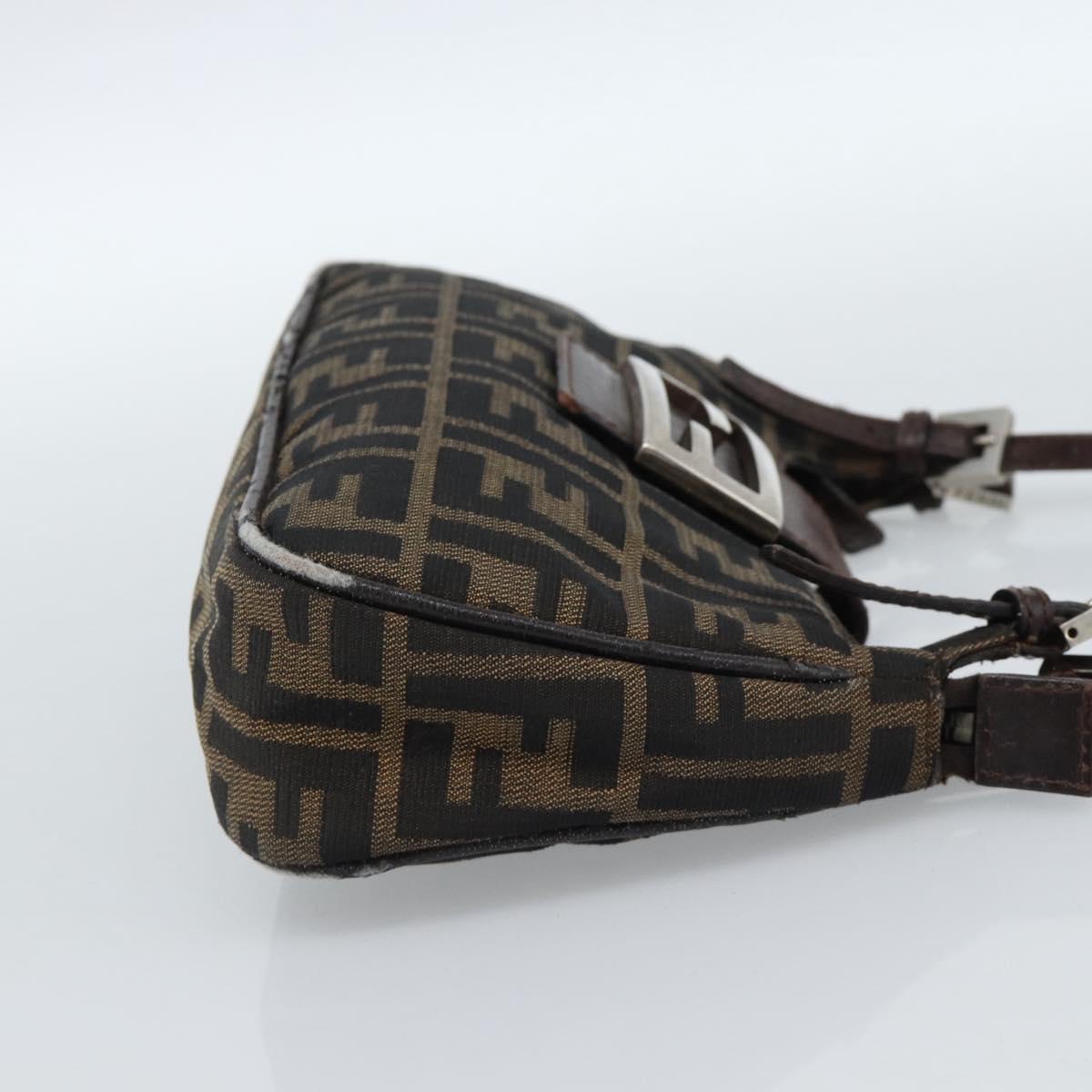 FENDI Zucca Canvas Mamma Baguette Shoulder Bag Black Brown Auth 185076