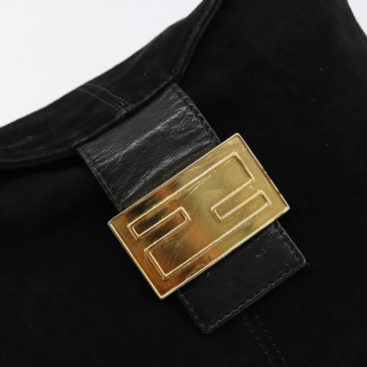 FENDI Mamma Baguette Shoulder Bag Suede Black Gold Auth 185077A