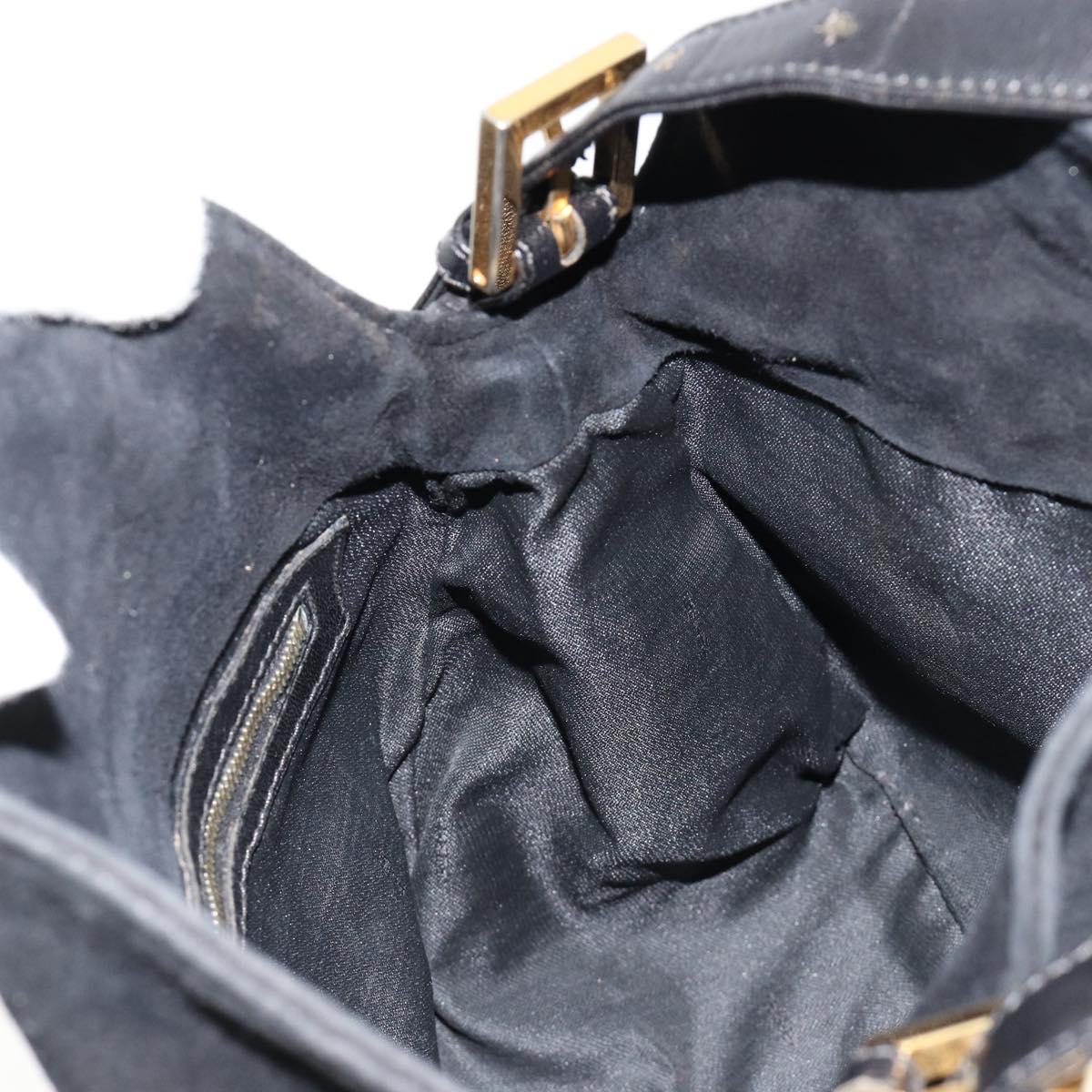 FENDI Mamma Baguette Shoulder Bag Suede Black Gold Auth 185077A