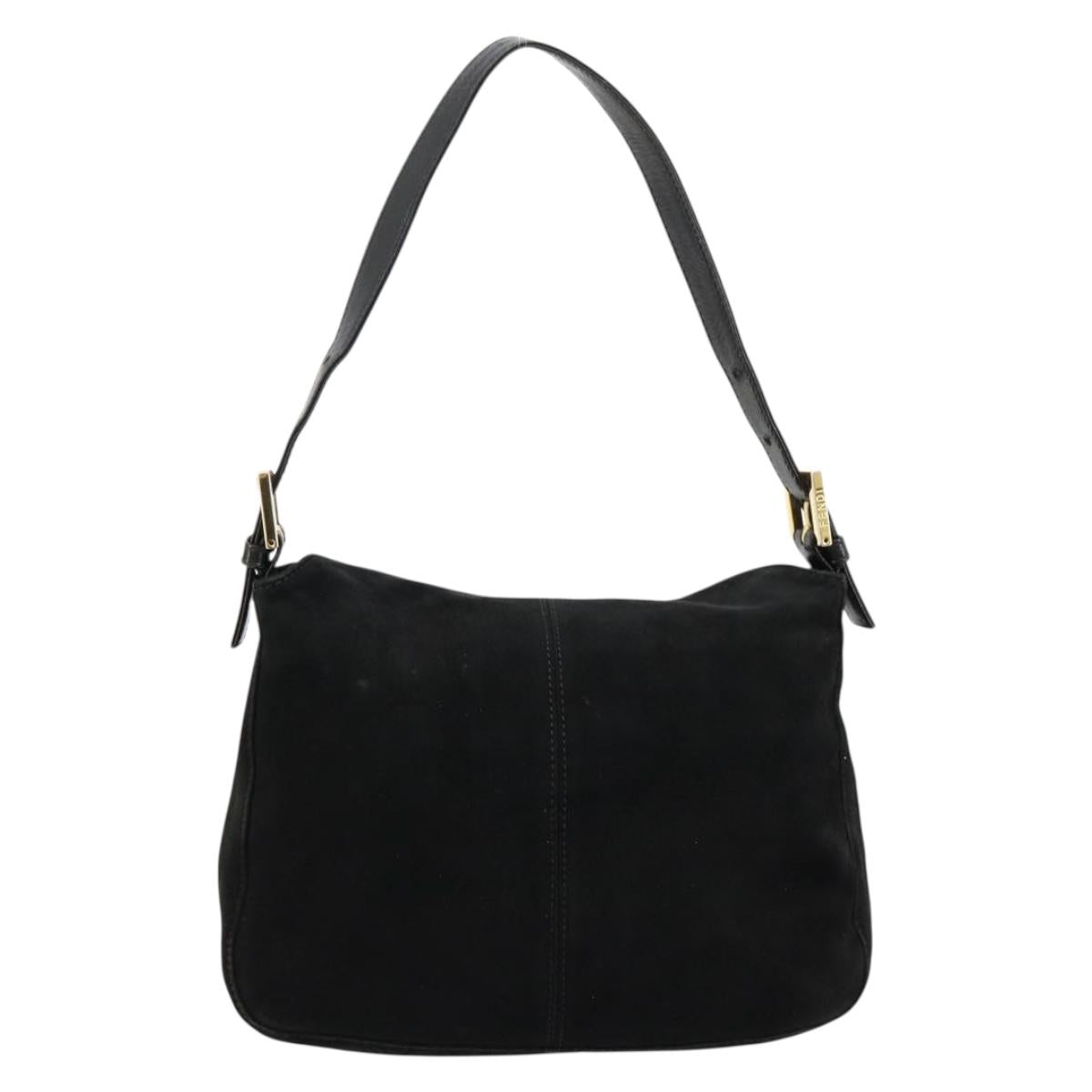 FENDI Mamma Baguette Shoulder Bag Suede Black Gold Auth 185077A