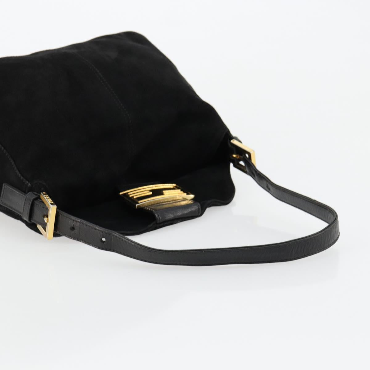 FENDI Mamma Baguette Shoulder Bag Suede Black Gold Auth 185077A