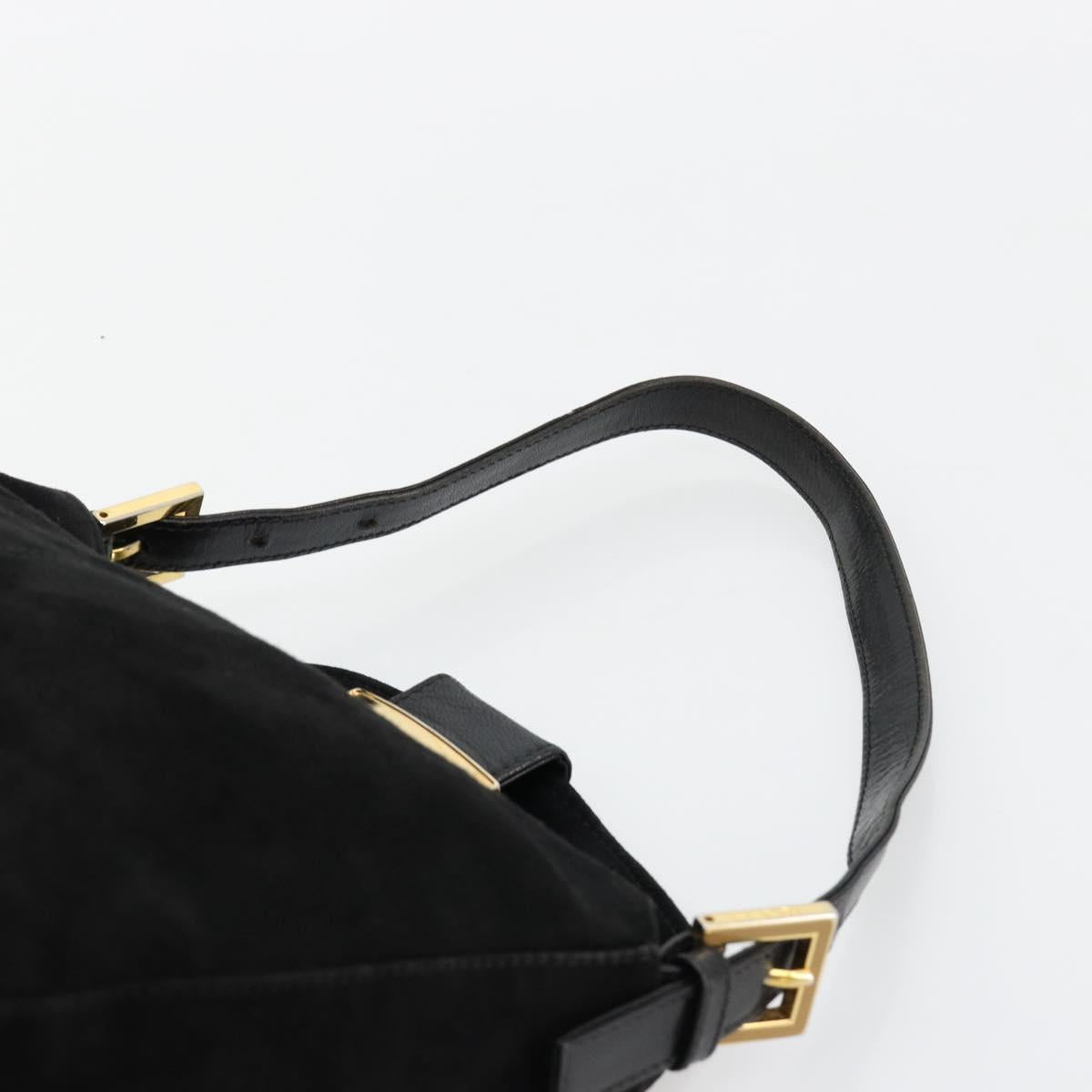 FENDI Mamma Baguette Shoulder Bag Suede Black Gold Auth 185077A