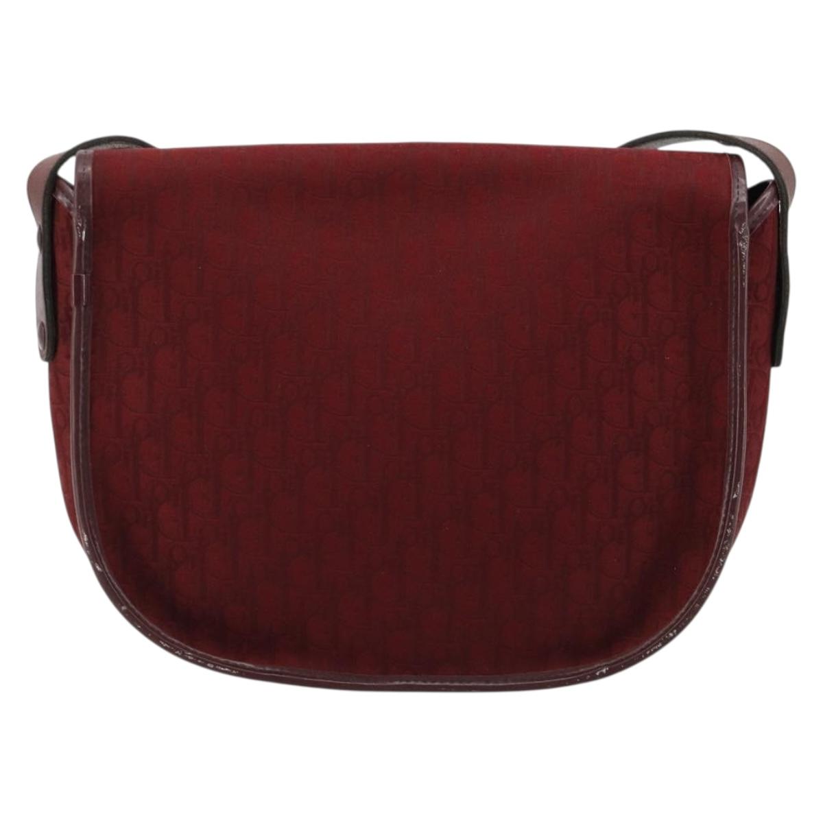 Christian Dior Trotter Canvas Shoulder Bag Red Gold Auth 185078