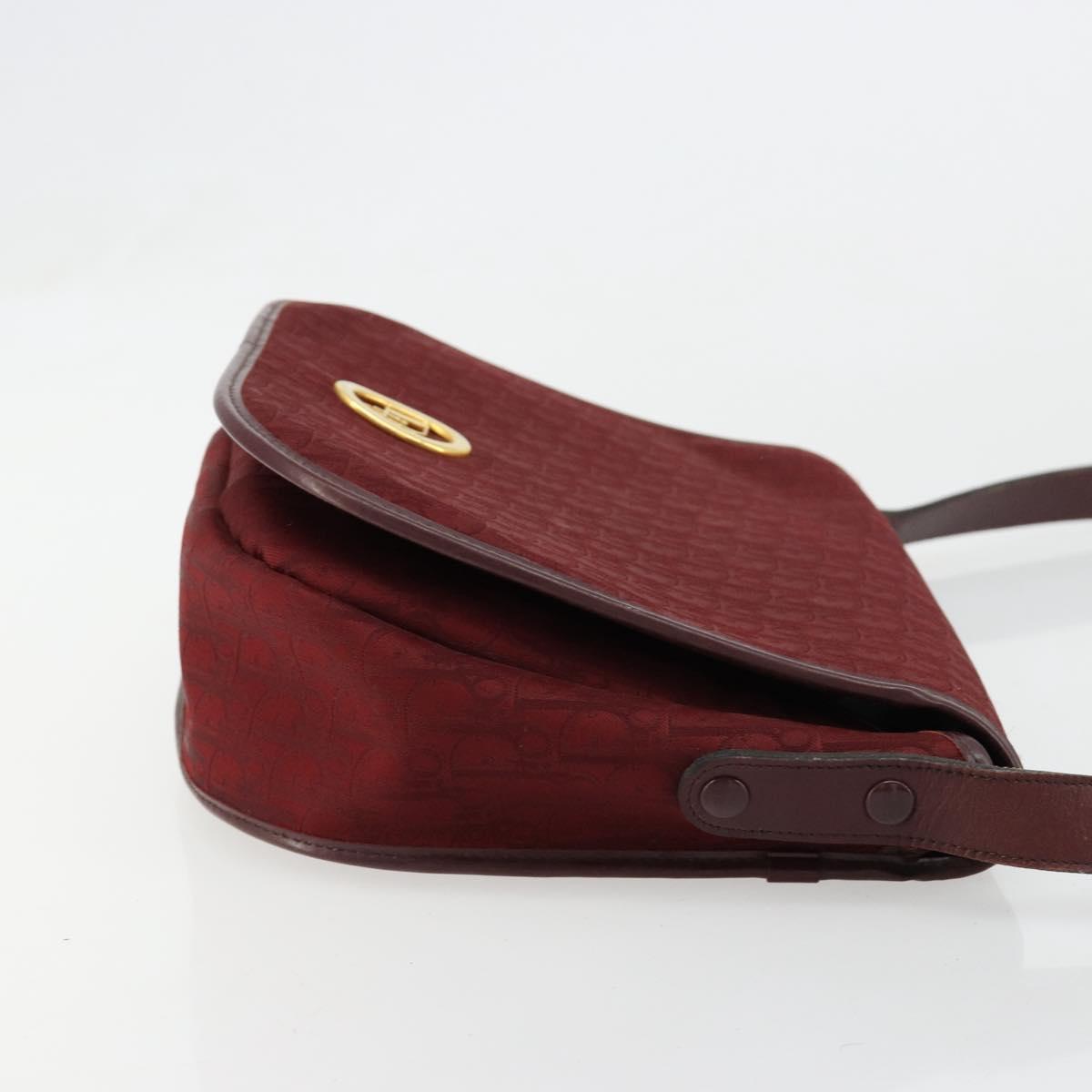 Christian Dior Trotter Canvas Shoulder Bag Red Gold Auth 185078