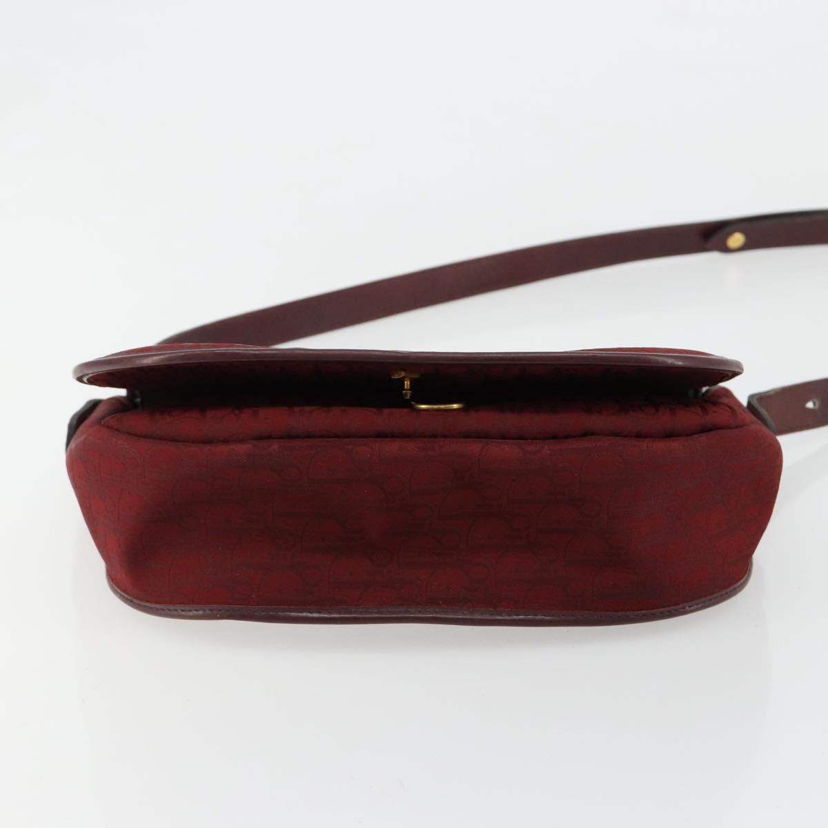 Christian Dior Trotter Canvas Shoulder Bag Red Gold Auth 185078