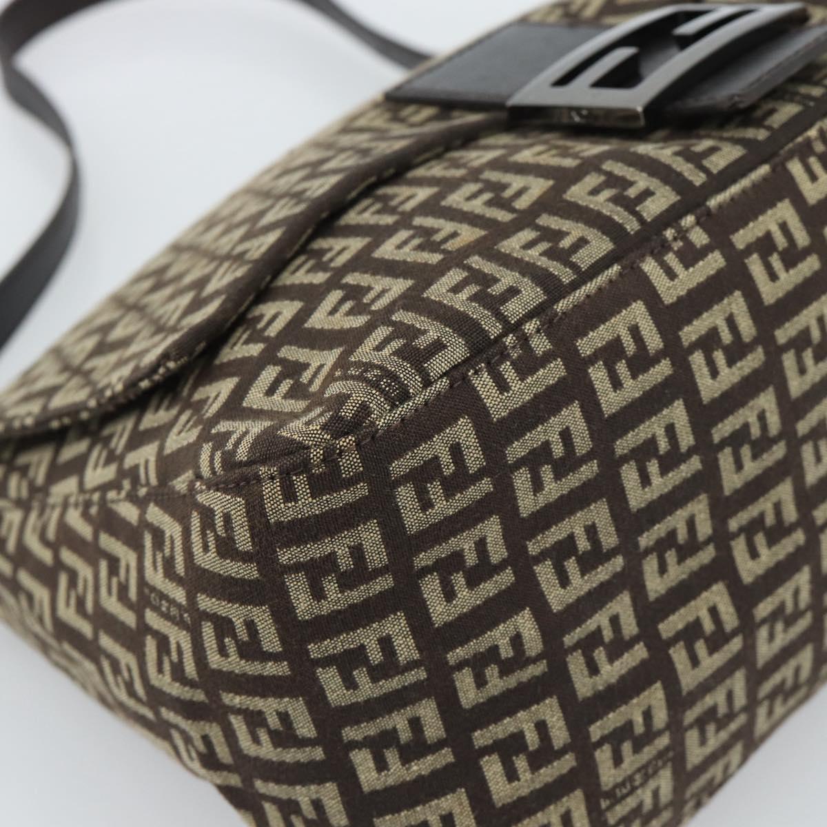 FENDI Zucchino Canvas Mamma Baguette Shoulder Bag Beige Silver Auth 185079V