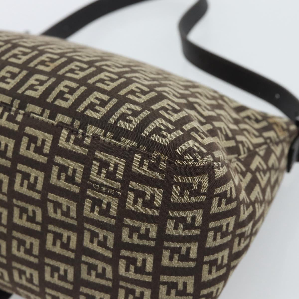 FENDI Zucchino Canvas Mamma Baguette Shoulder Bag Beige Silver Auth 185079V