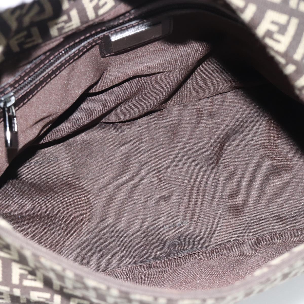 FENDI Zucchino Canvas Mamma Baguette Shoulder Bag Beige Silver Auth 185079V