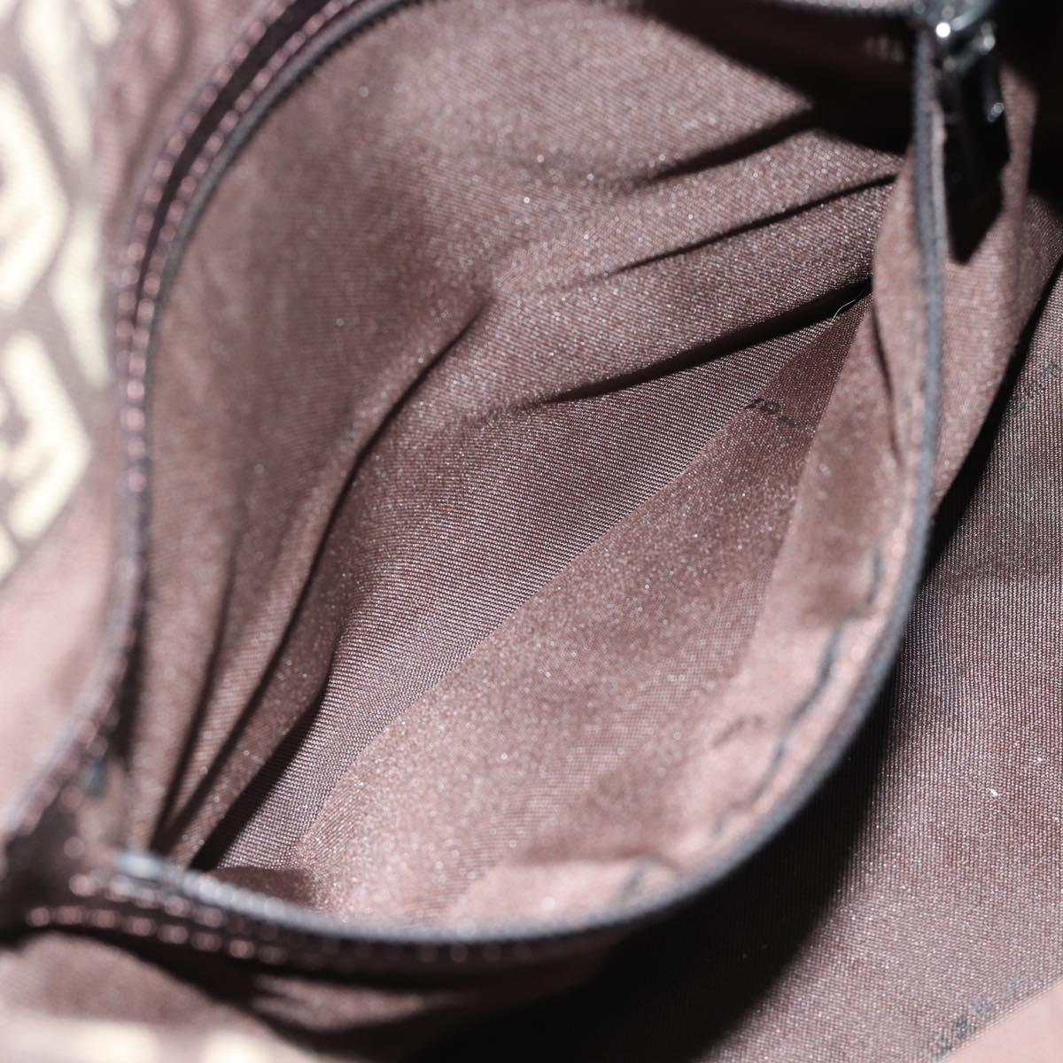 FENDI Zucchino Canvas Mamma Baguette Shoulder Bag Beige Silver Auth 185079V