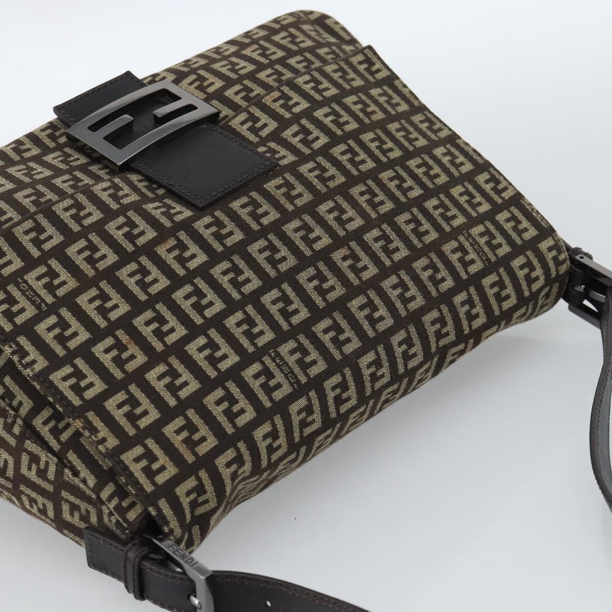 FENDI Zucchino Canvas Mamma Baguette Shoulder Bag Beige Silver Auth 185079V