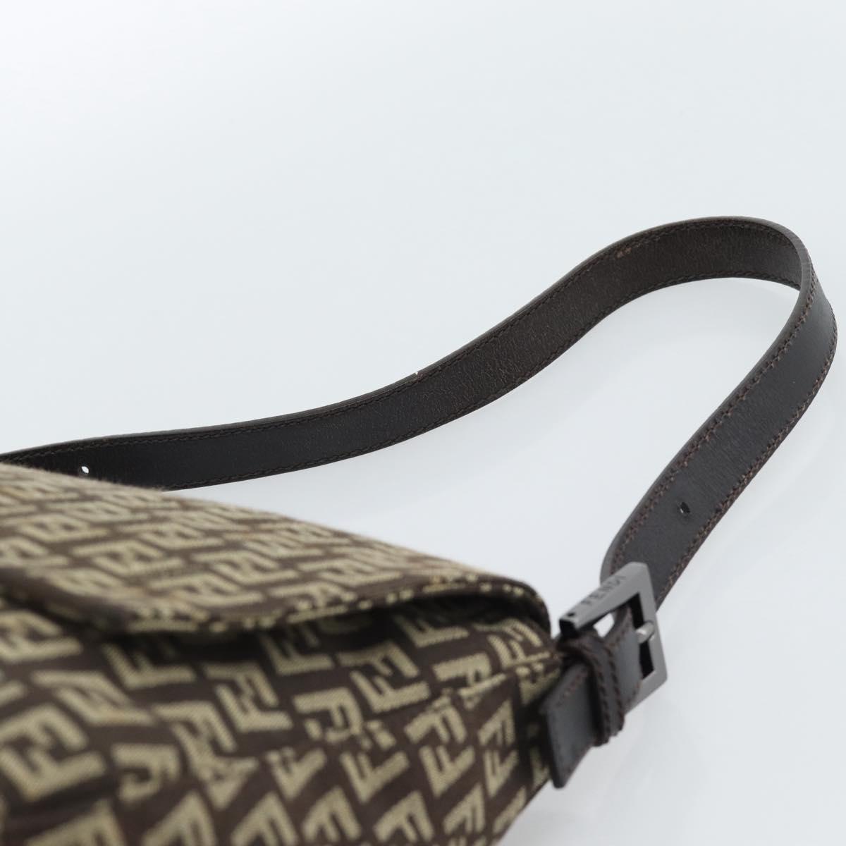 FENDI Zucchino Canvas Mamma Baguette Shoulder Bag Beige Silver Auth 185079V