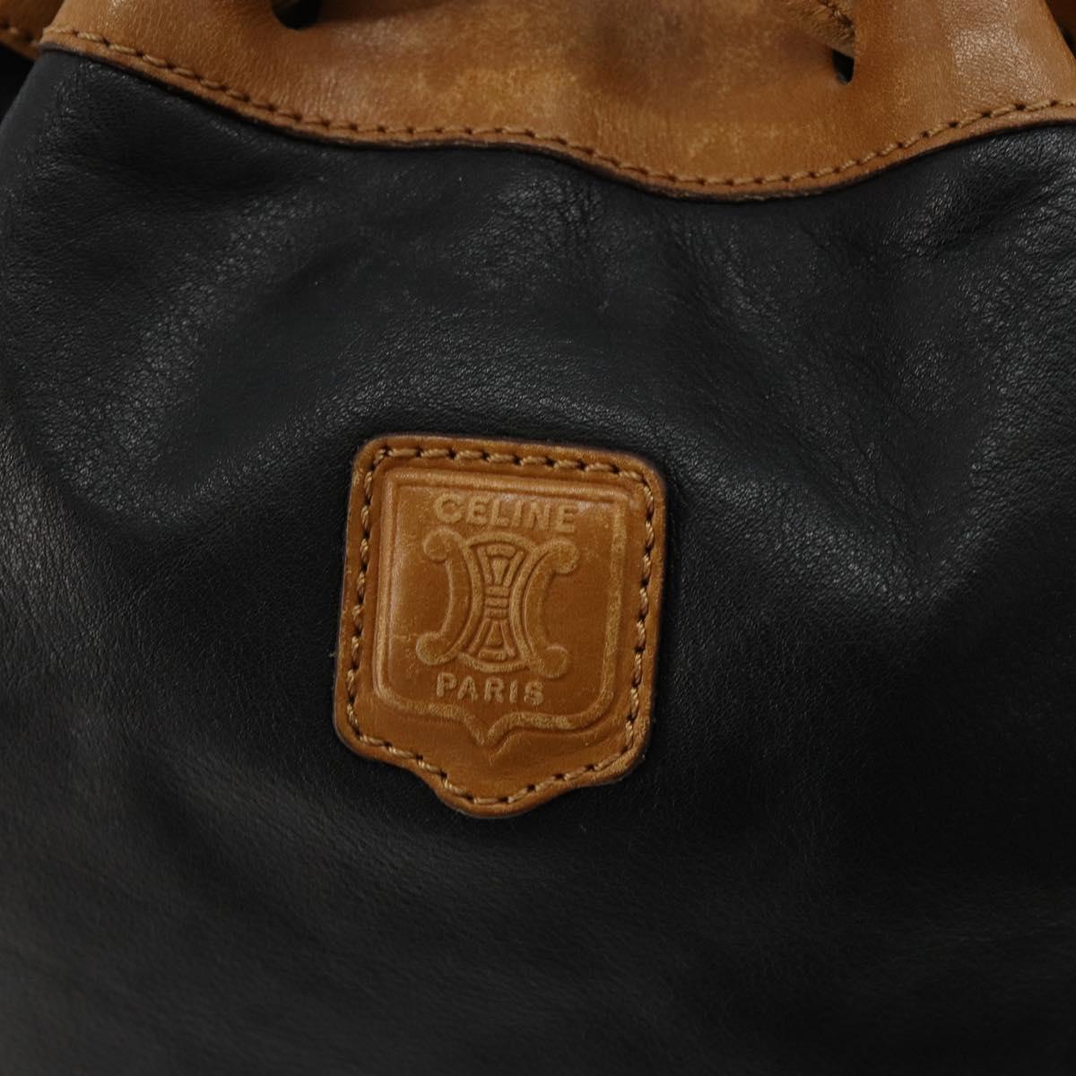 CELINE Purse Shoulder Bag Leather Black Gold Auth 185080