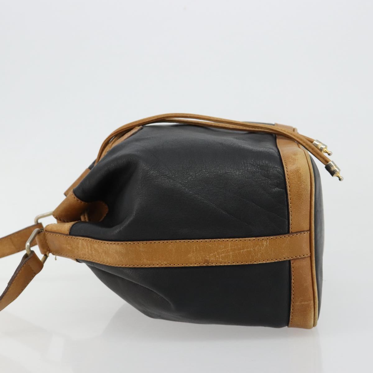 CELINE Purse Shoulder Bag Leather Black Gold Auth 185080