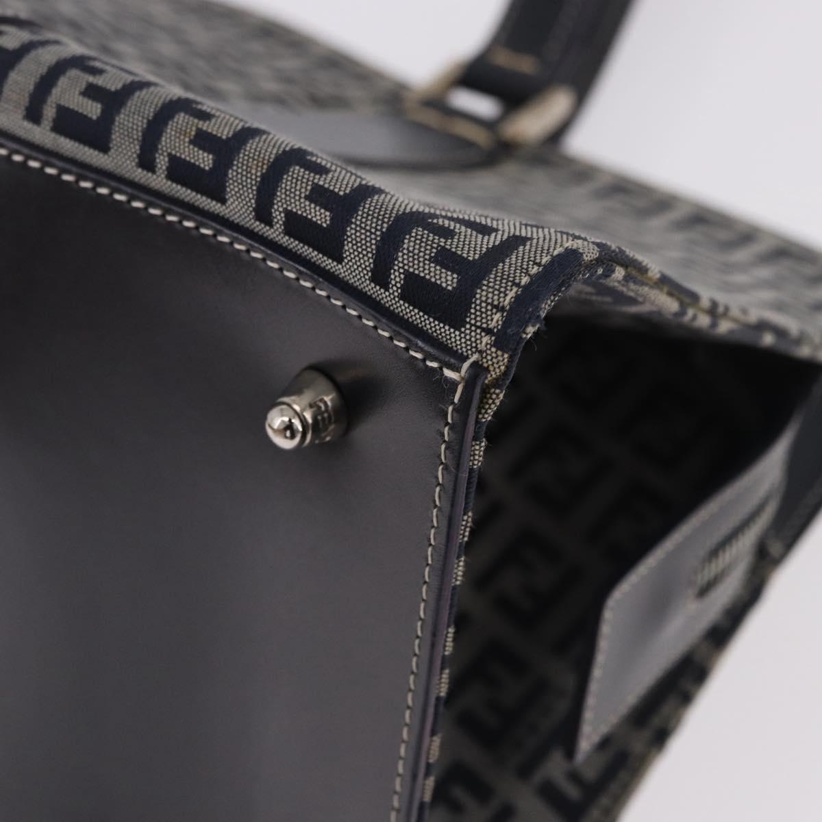 FENDI Zucchino Canvas Hand Bag Navy Silver Auth 185085V