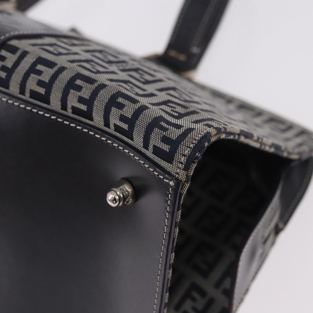 FENDI Zucchino Canvas Hand Bag Navy Silver Auth 185085V