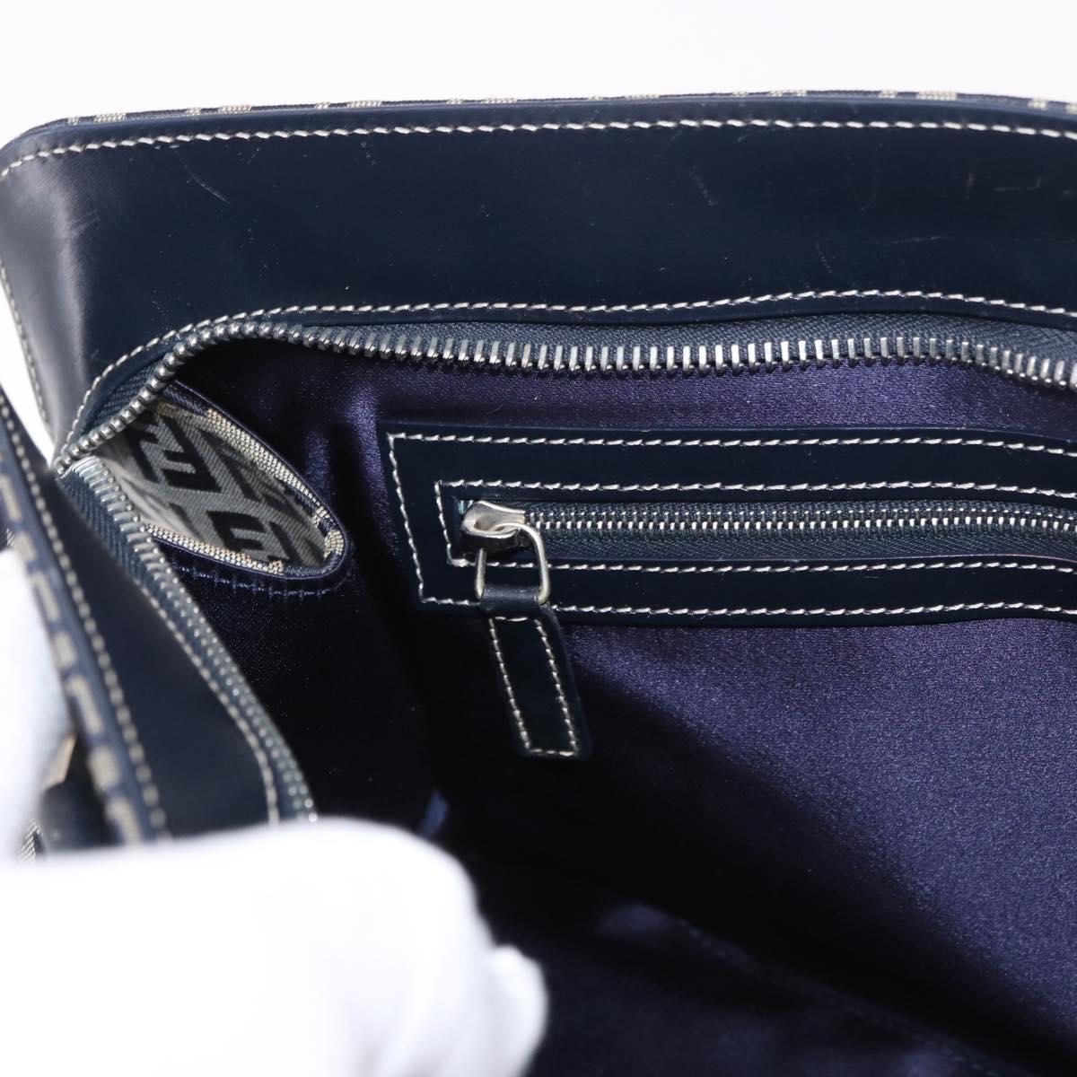 FENDI Zucchino Canvas Hand Bag Navy Silver Auth 185085V