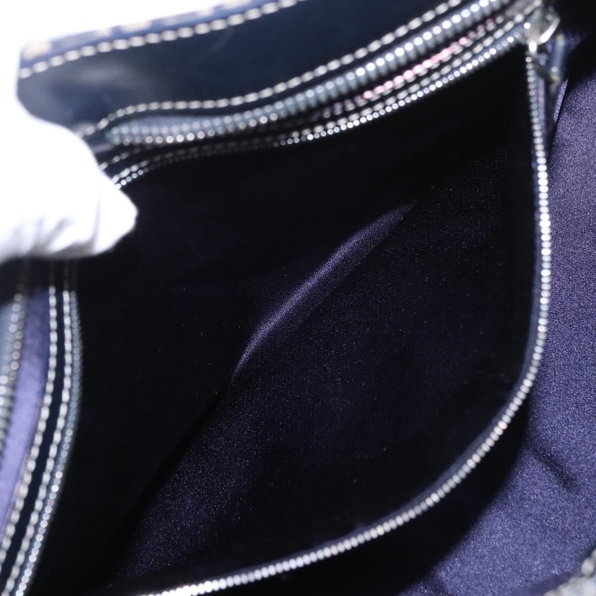 FENDI Zucchino Canvas Hand Bag Navy Silver Auth 185085V