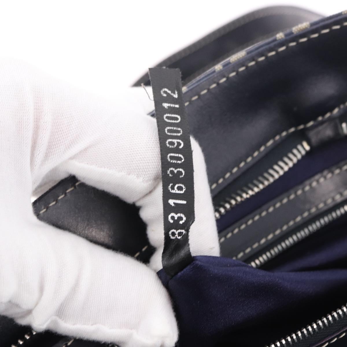 FENDI Zucchino Canvas Hand Bag Navy Silver Auth 185085V