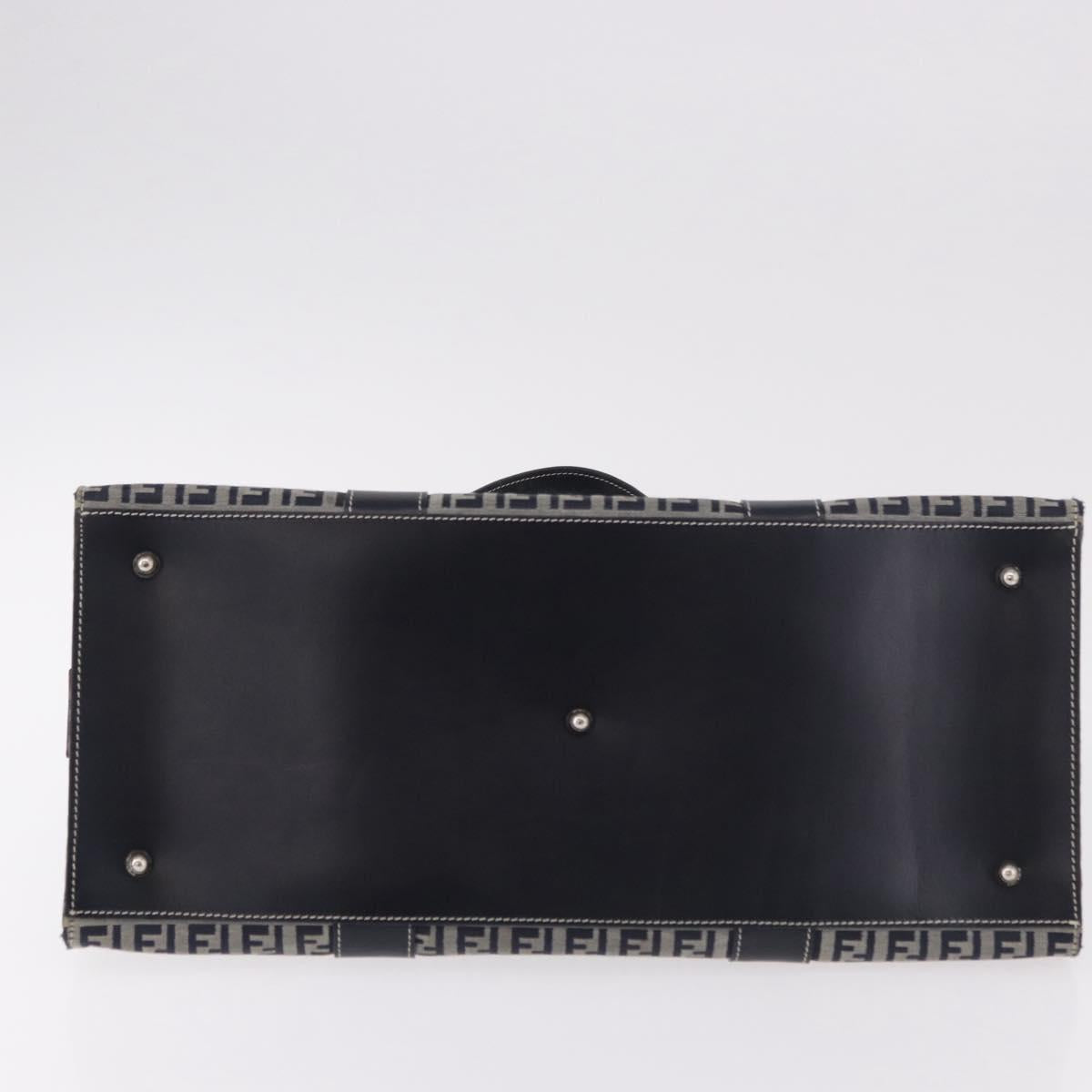 FENDI Zucchino Canvas Hand Bag Navy Silver Auth 185085V