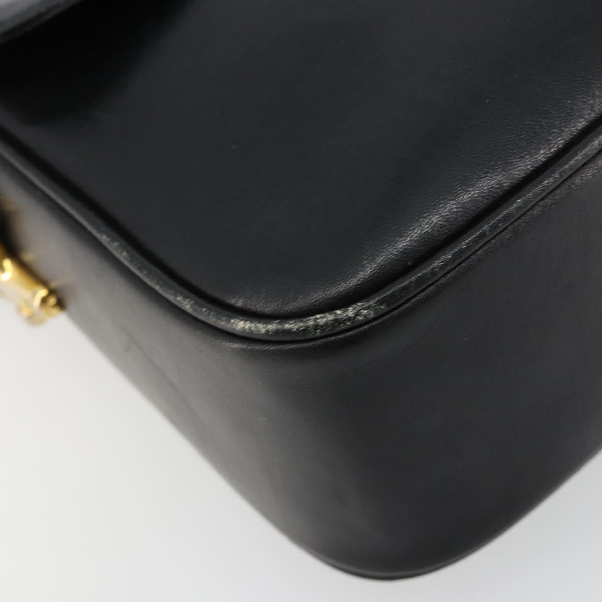CELINE Shoulder Bag Leather Black Gold Auth 185088