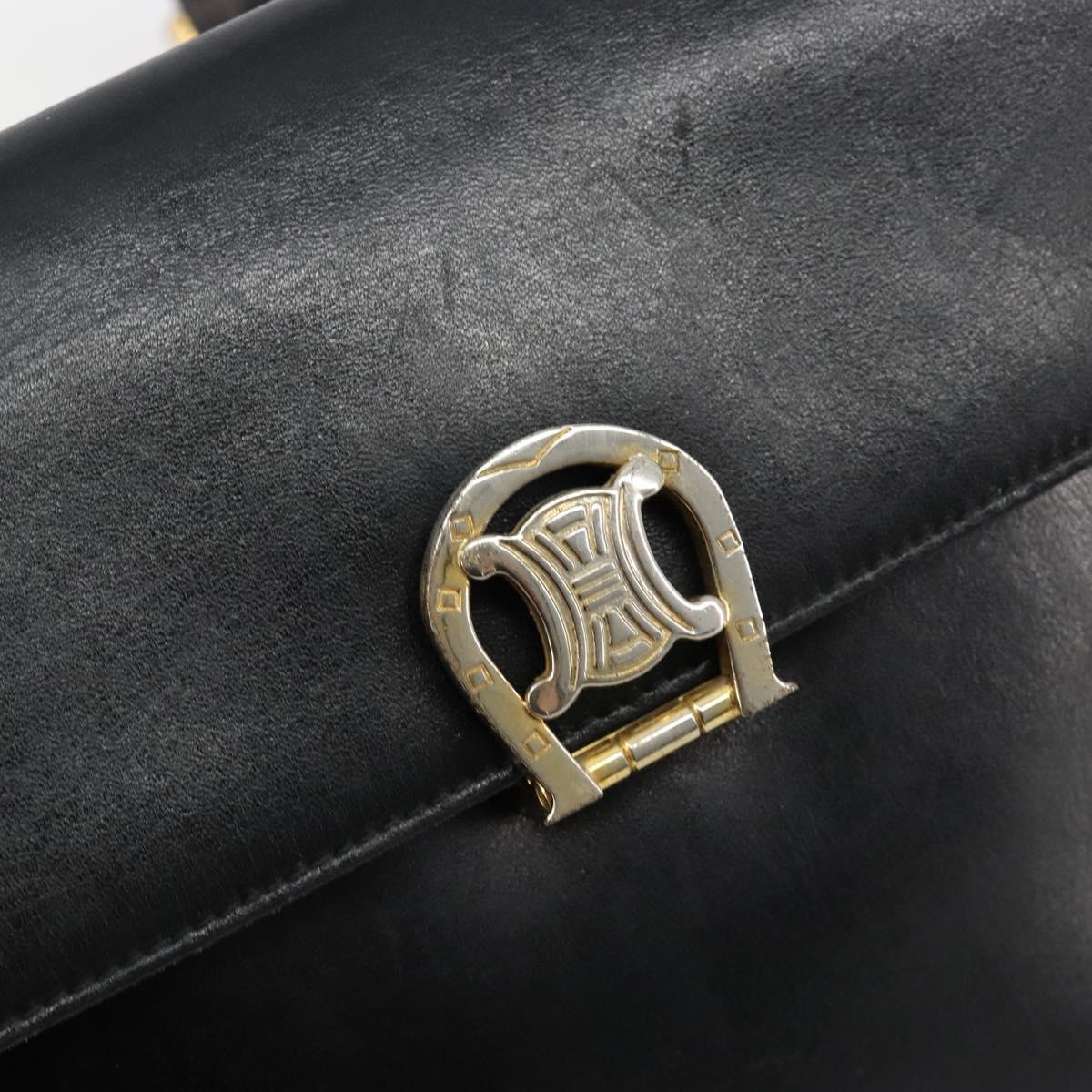CELINE Shoulder Bag Leather Black Gold Auth 185088