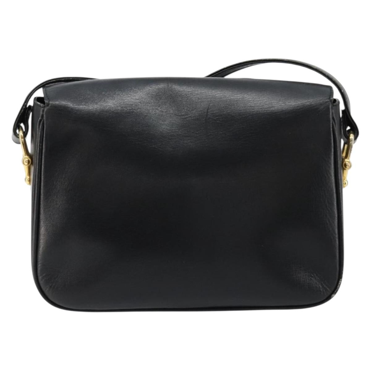 CELINE Shoulder Bag Leather Black Gold Auth 185088