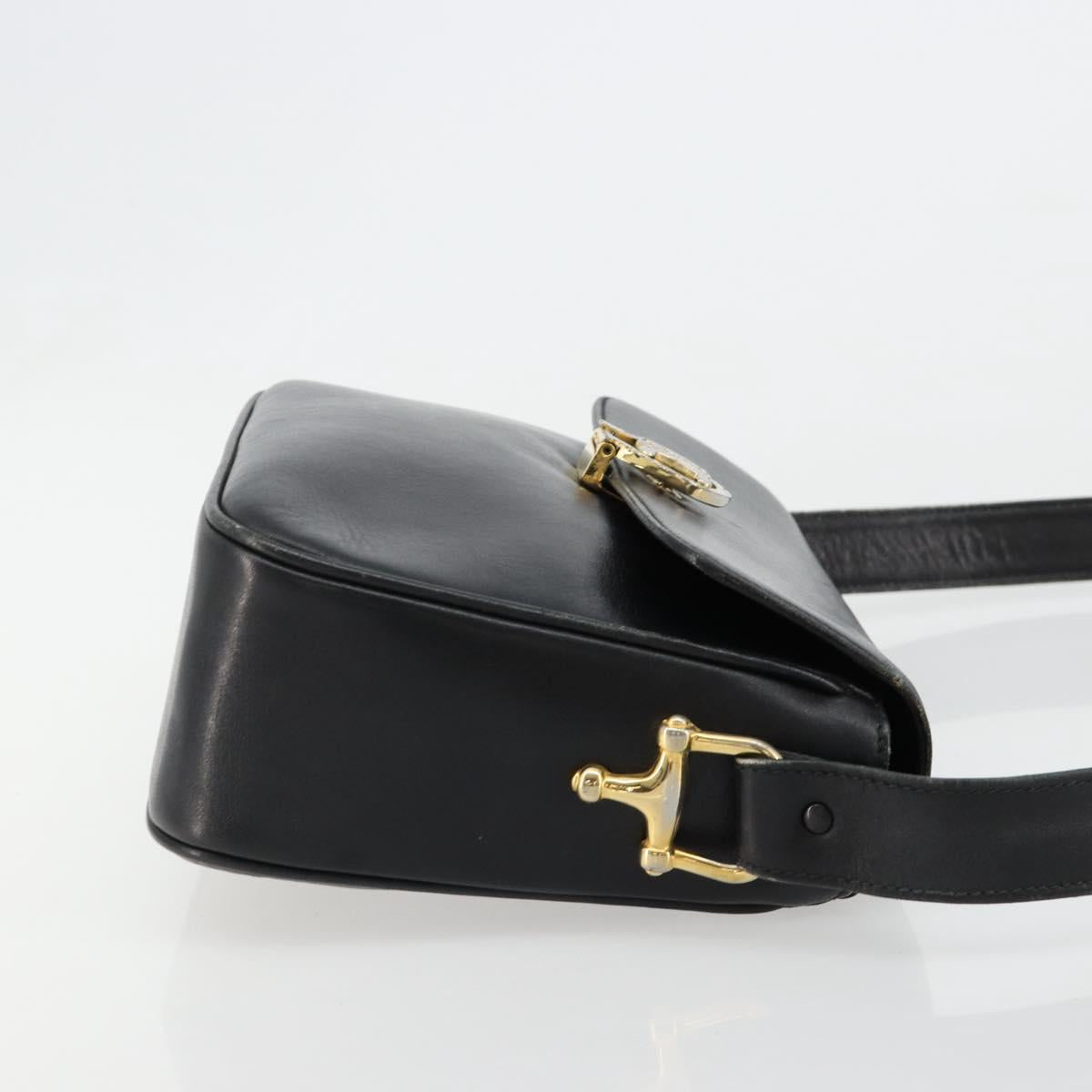 CELINE Shoulder Bag Leather Black Gold Auth 185088