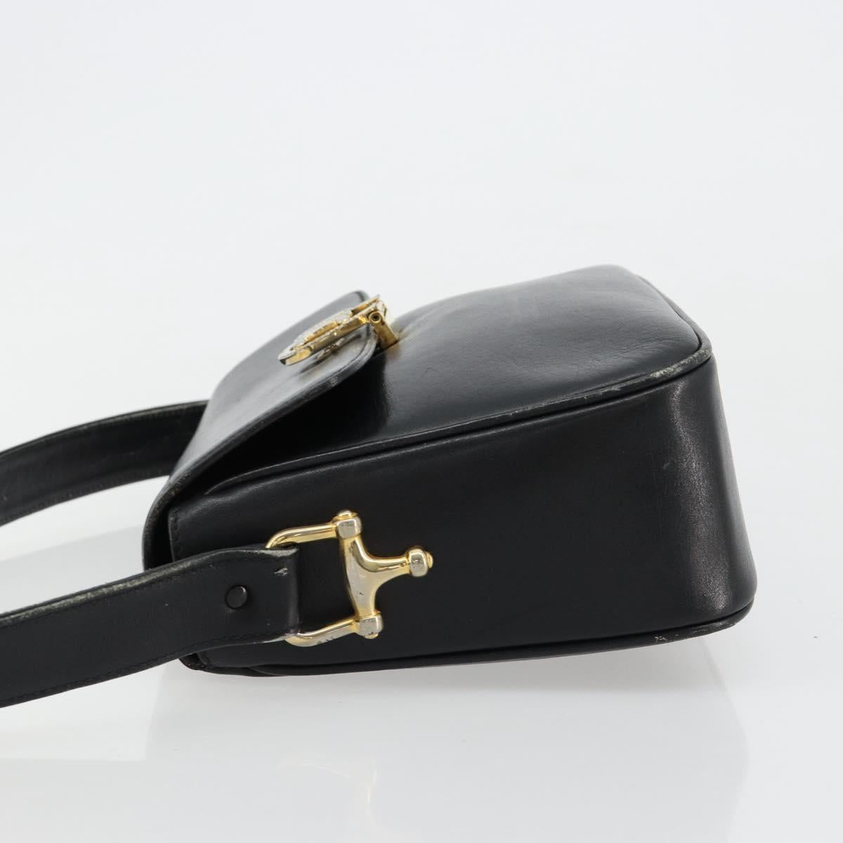 CELINE Shoulder Bag Leather Black Gold Auth 185088
