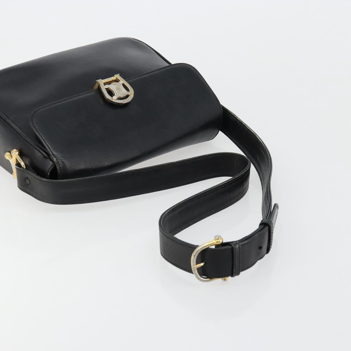 CELINE Shoulder Bag Leather Black Gold Auth 185088