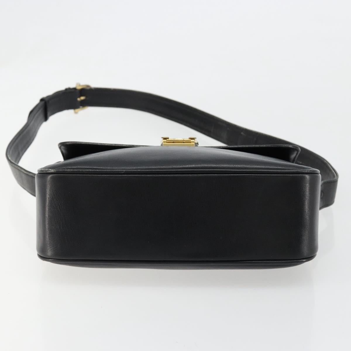 CELINE Shoulder Bag Leather Black Gold Auth 185088