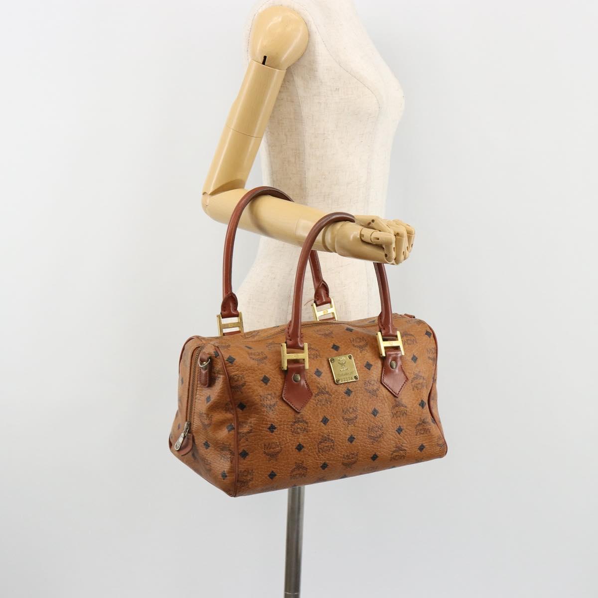 MCM Vicetos Logogram Hand Bag PVC Leather Brown Gold Auth 185089