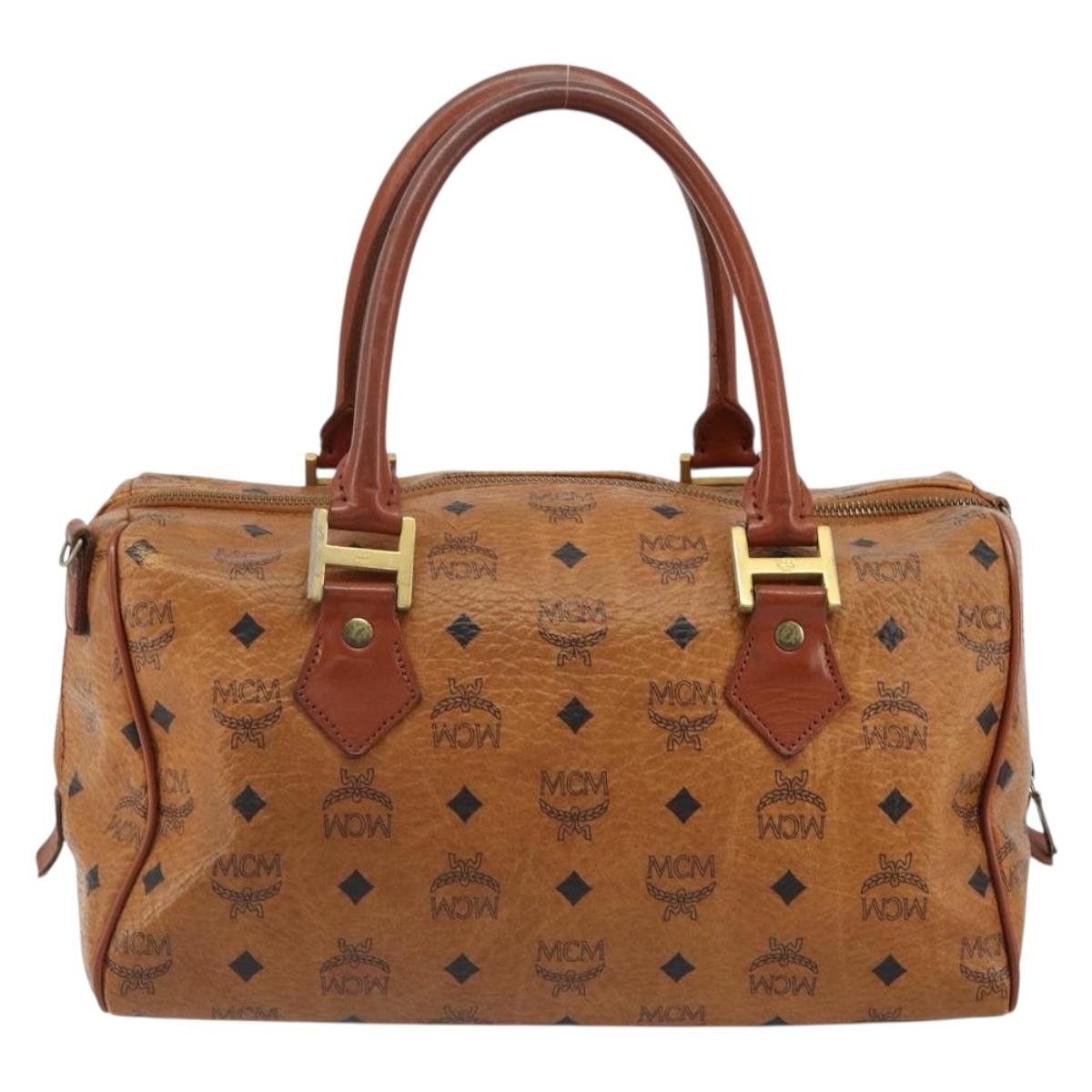 MCM Vicetos Logogram Hand Bag PVC Leather Brown Gold Auth 185089