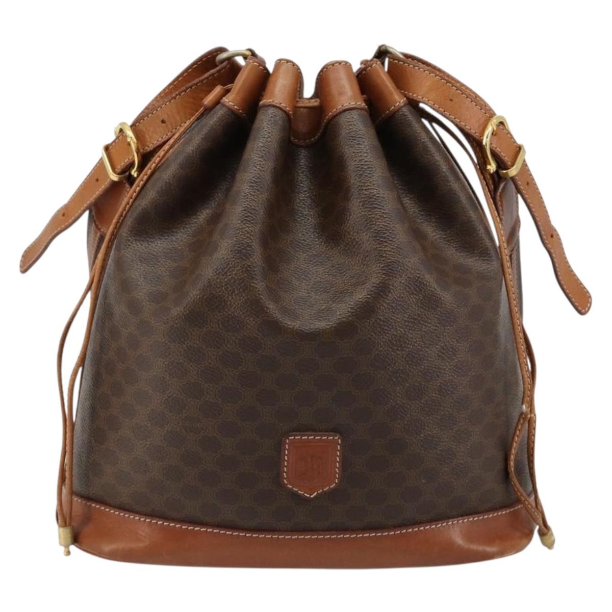CELINE Macadam Canvas Purse Shoulder Bag PVC Leather Brown Gold Auth 185090