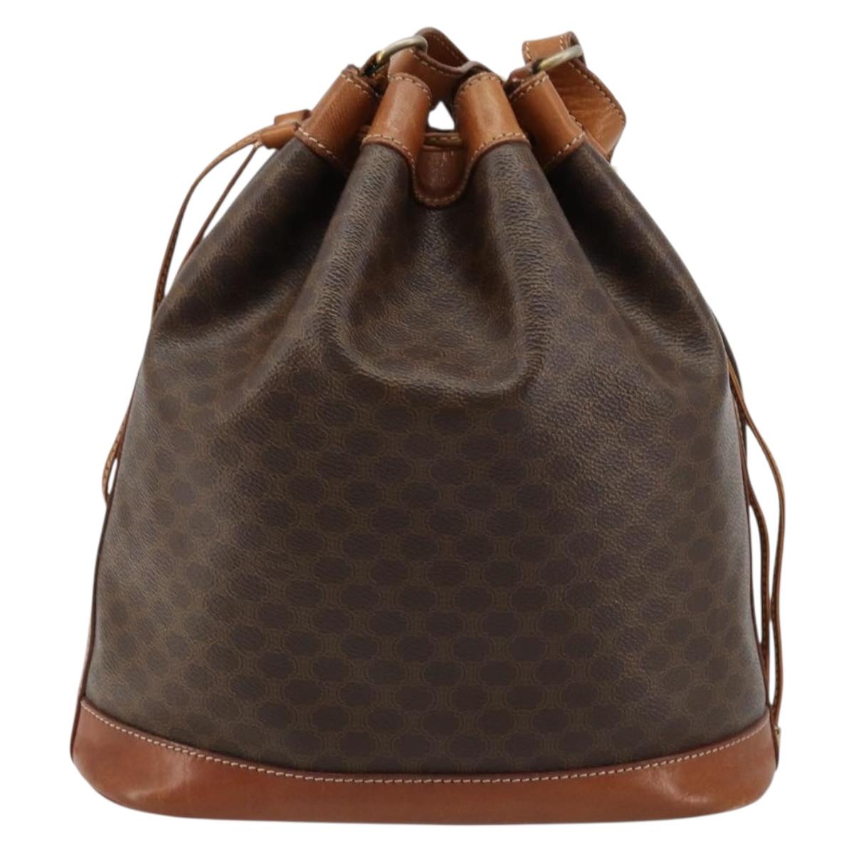 CELINE Macadam Canvas Purse Shoulder Bag PVC Leather Brown Gold Auth 185090