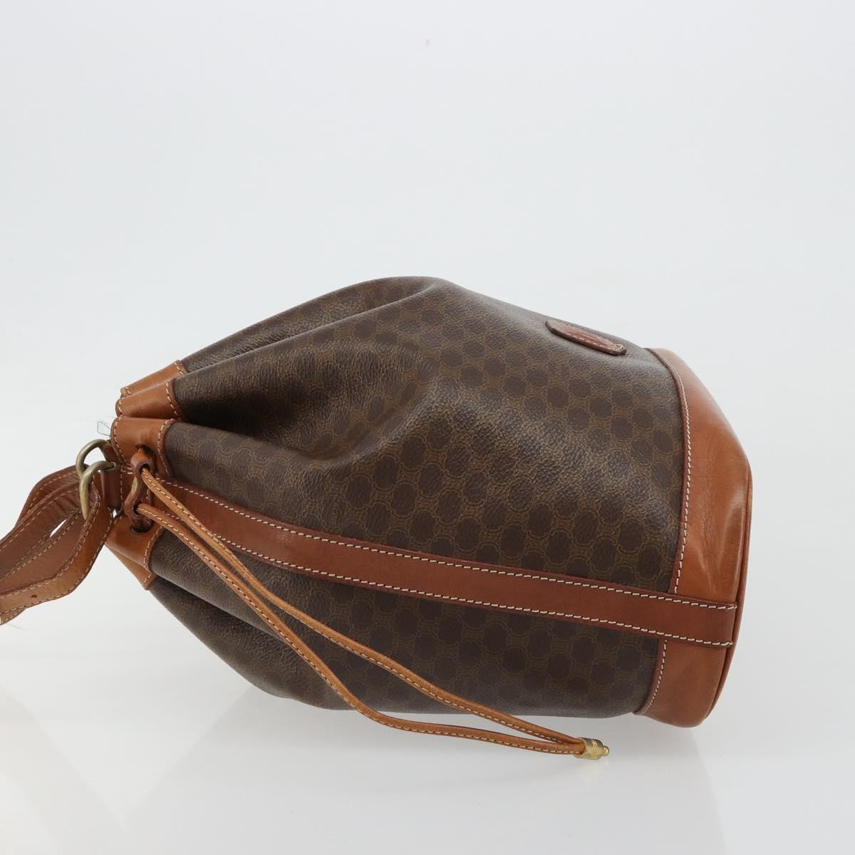 CELINE Macadam Canvas Purse Shoulder Bag PVC Leather Brown Gold Auth 185090
