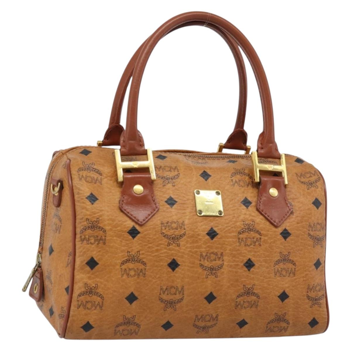 MCM Vicetos Logogram Hand Bag PVC Leather Brown Gold Auth 185091