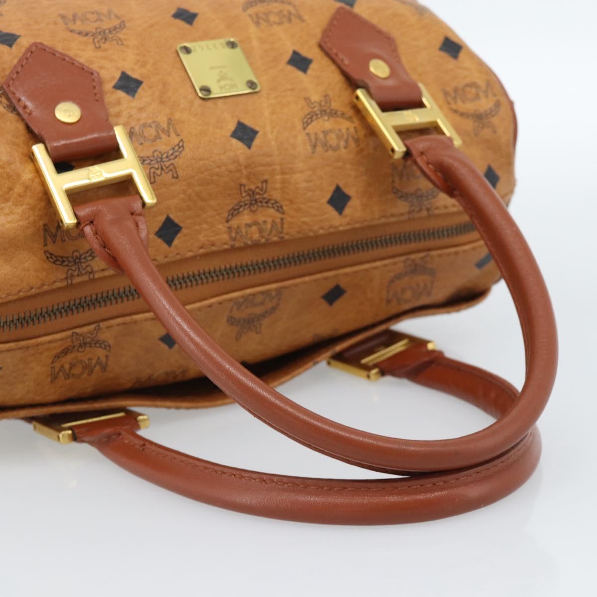 MCM Vicetos Logogram Hand Bag PVC Leather Brown Gold Auth 185091