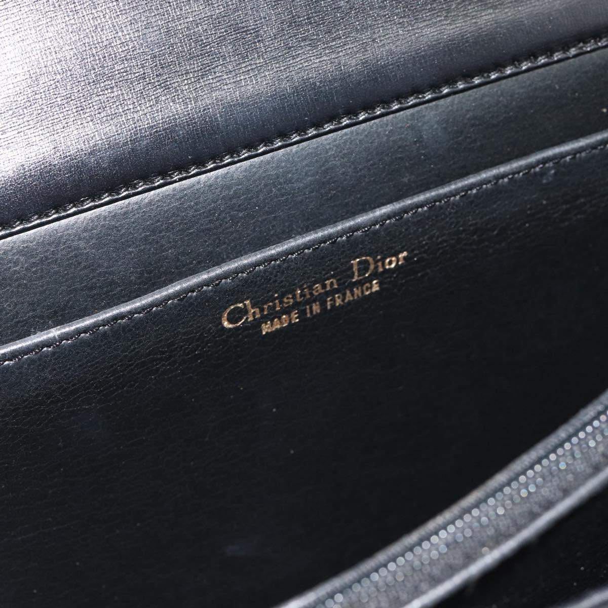 Christian Dior Hand Bag Leather Black Gold Auth 185093