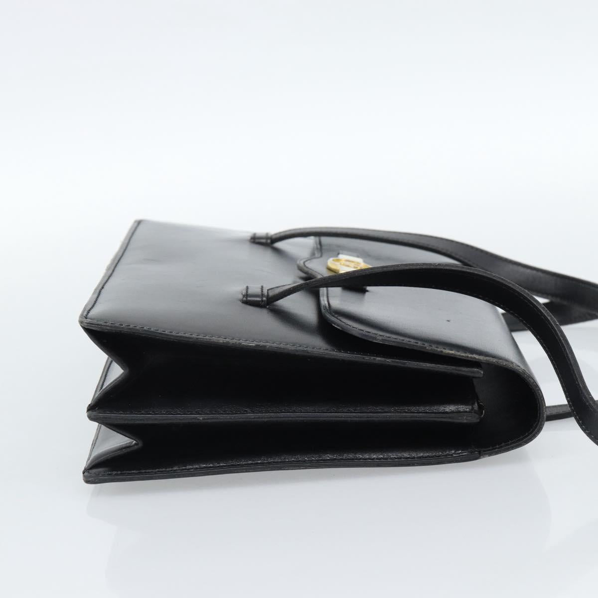 Christian Dior Hand Bag Leather Black Gold Auth 185093