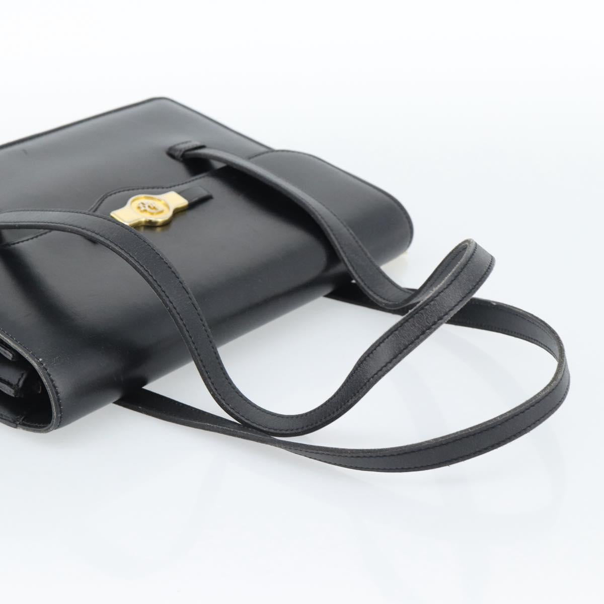 Christian Dior Hand Bag Leather Black Gold Auth 185093