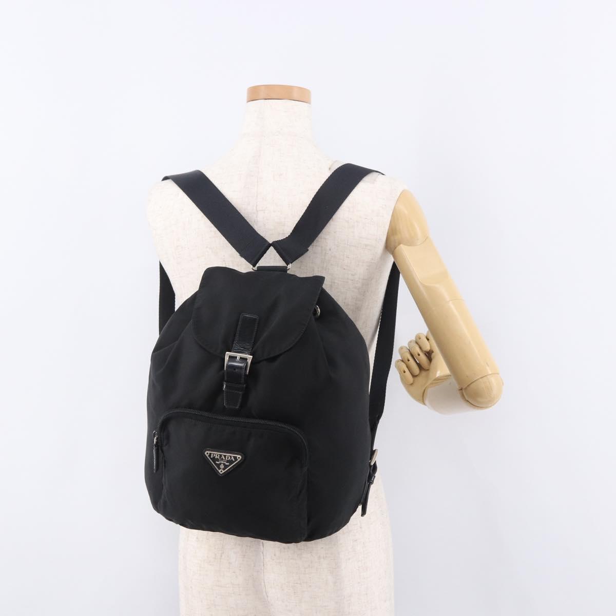 PRADA Backpack Nylon Black Silver Auth 185096