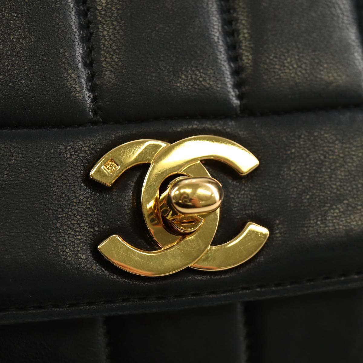CHANEL Mademoiselle Chain Shoulder Bag Lamb Skin Black Gold CC Auth 185097SAM
