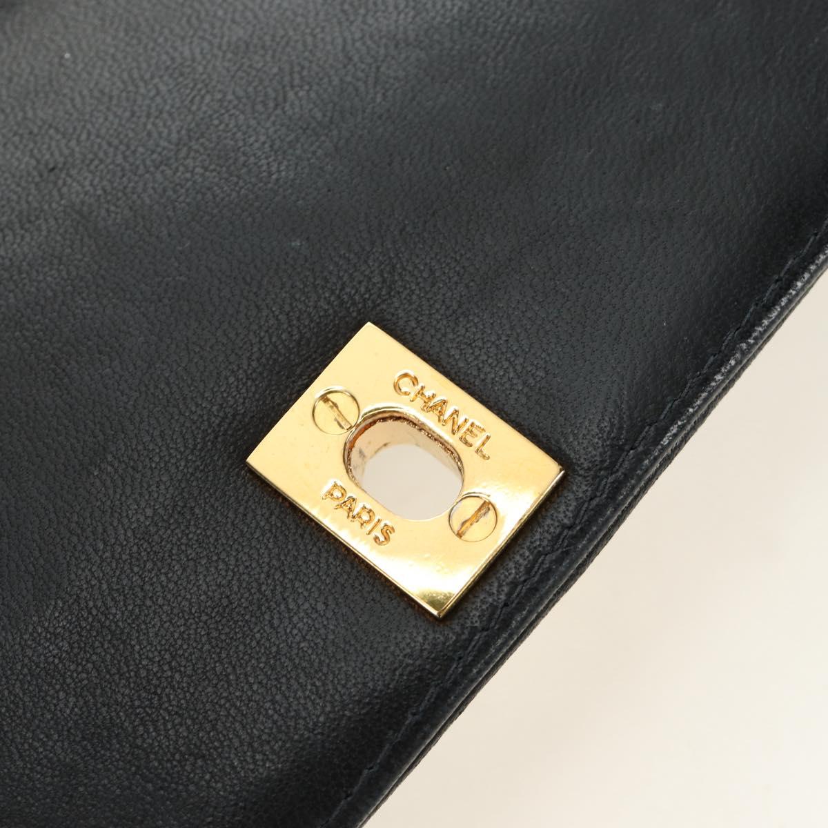 CHANEL Mademoiselle Chain Shoulder Bag Lamb Skin Black Gold CC Auth 185097SAM