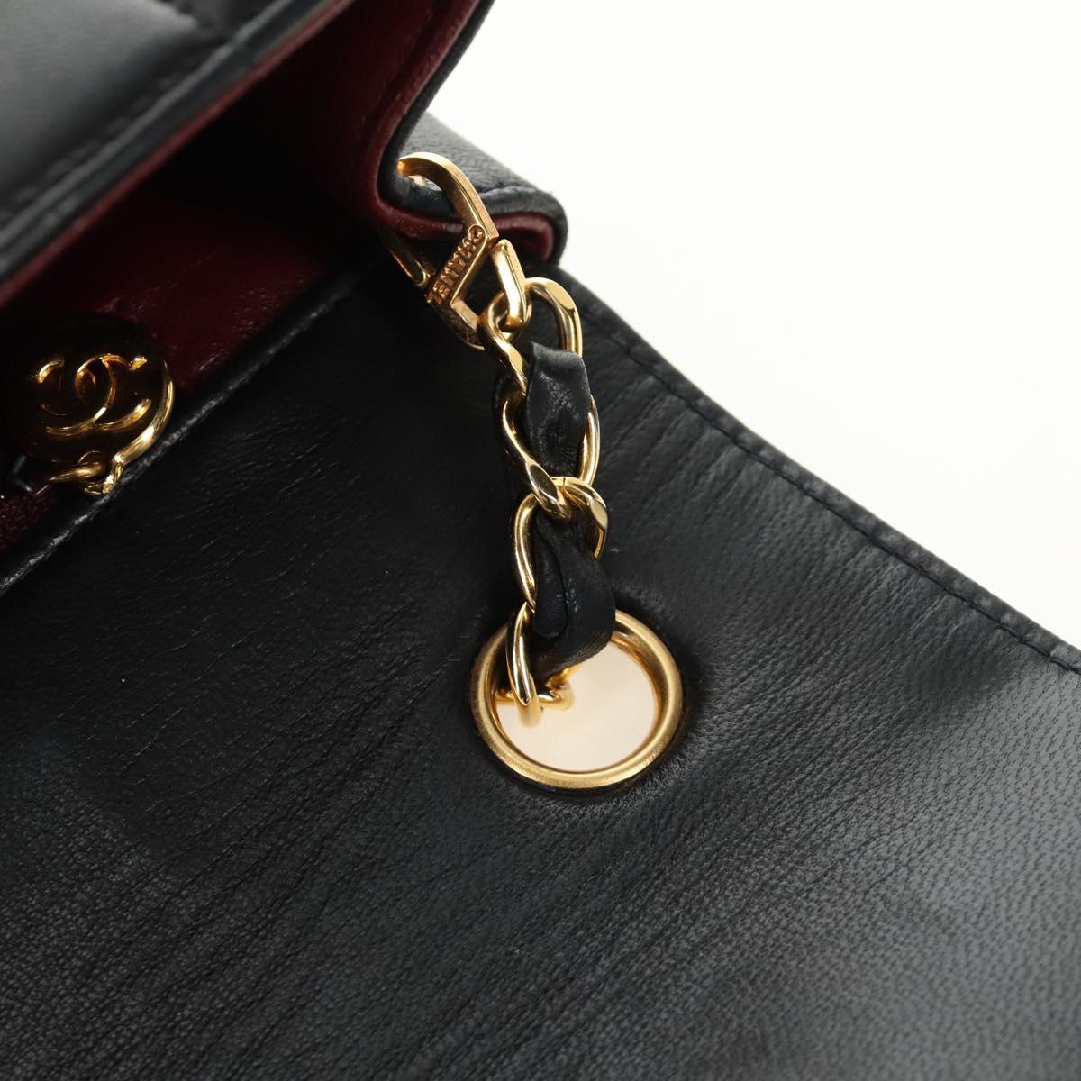 CHANEL Mademoiselle Chain Shoulder Bag Lamb Skin Black Gold CC Auth 185097SAM