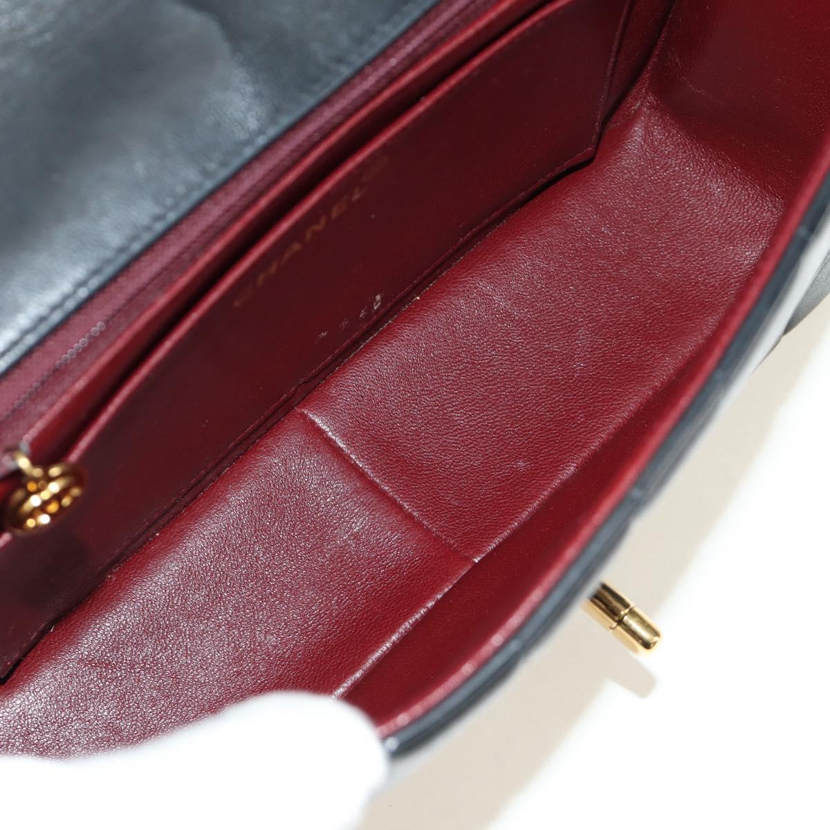 CHANEL Mademoiselle Chain Shoulder Bag Lamb Skin Black Gold CC Auth 185097SAM