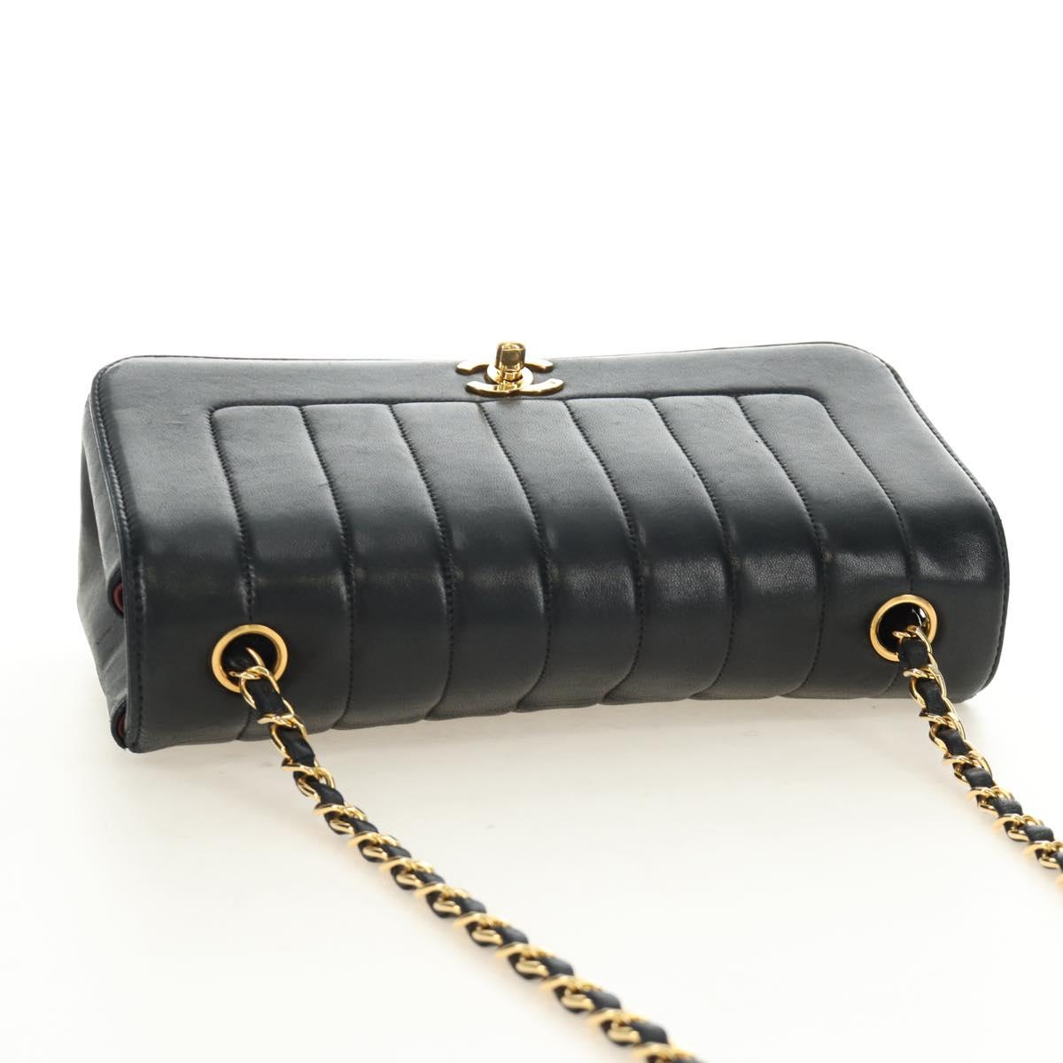 CHANEL Mademoiselle Chain Shoulder Bag Lamb Skin Black Gold CC Auth 185097SAM