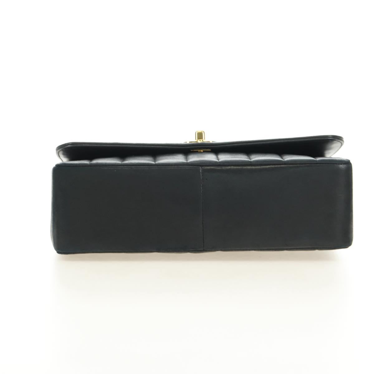 CHANEL Mademoiselle Chain Shoulder Bag Lamb Skin Black Gold CC Auth 185097SAM
