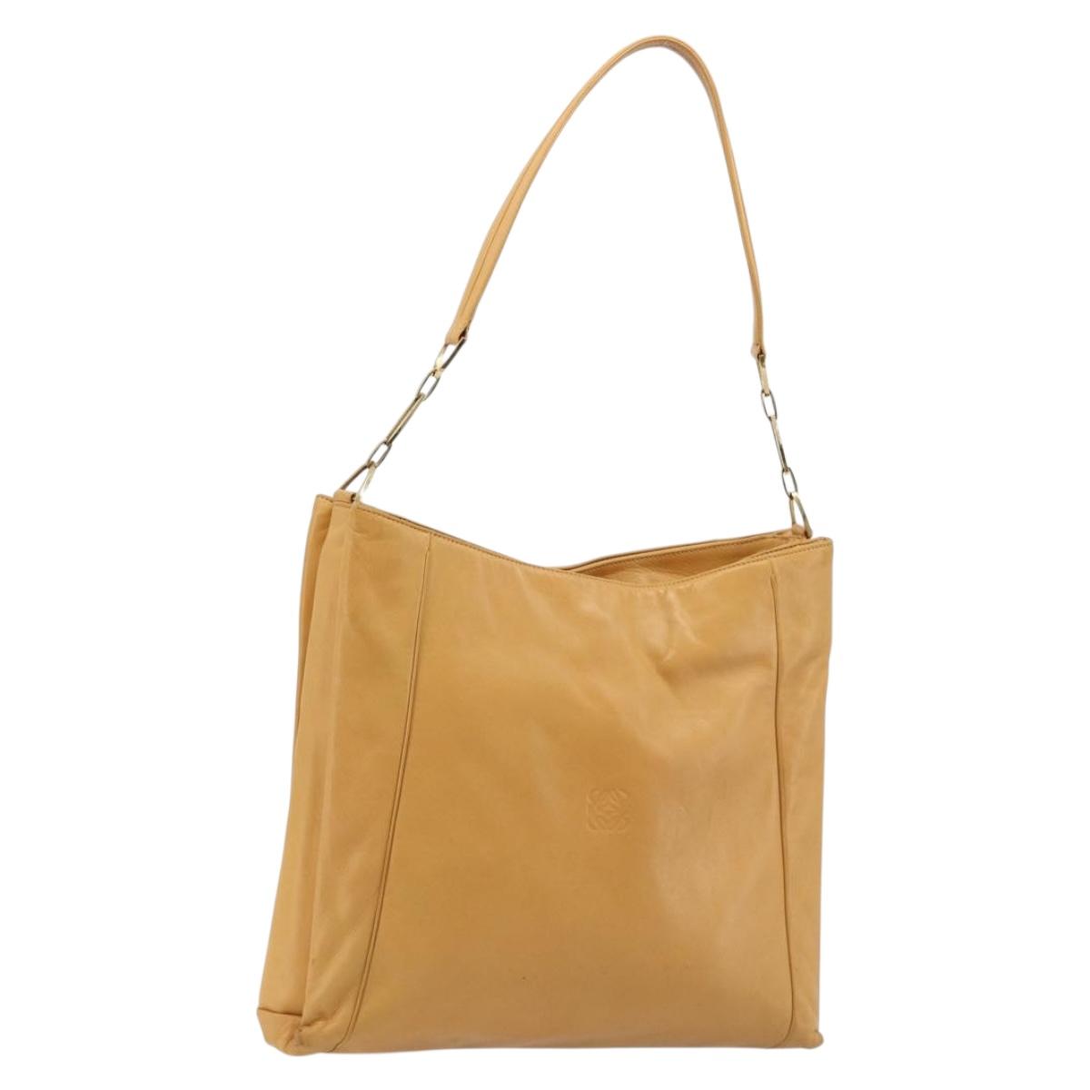 LOEWE Anagram Chain Shoulder Bag Leather Beige Gold Auth 185098