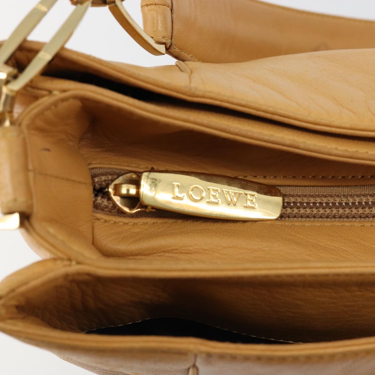 LOEWE Anagram Chain Shoulder Bag Leather Beige Gold Auth 185098