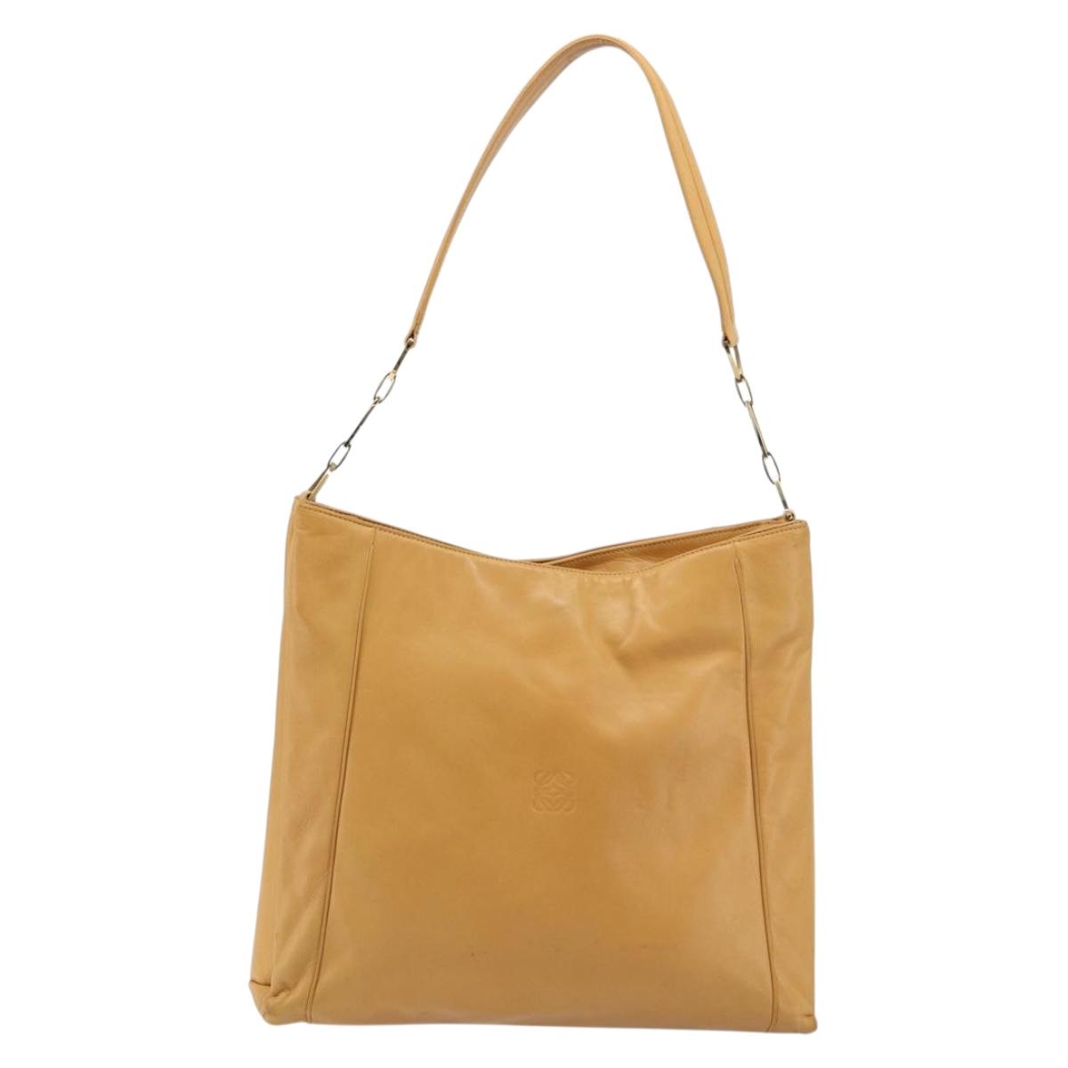LOEWE Anagram Chain Shoulder Bag Leather Beige Gold Auth 185098